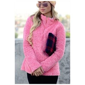 Snuggly Soft Half-Zip 2-Tone Pink Sherpa Pullover!